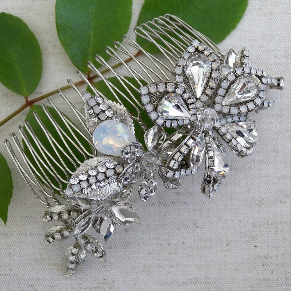 Haute Bride Ornate Crystal Floral Bridal Hair Comb